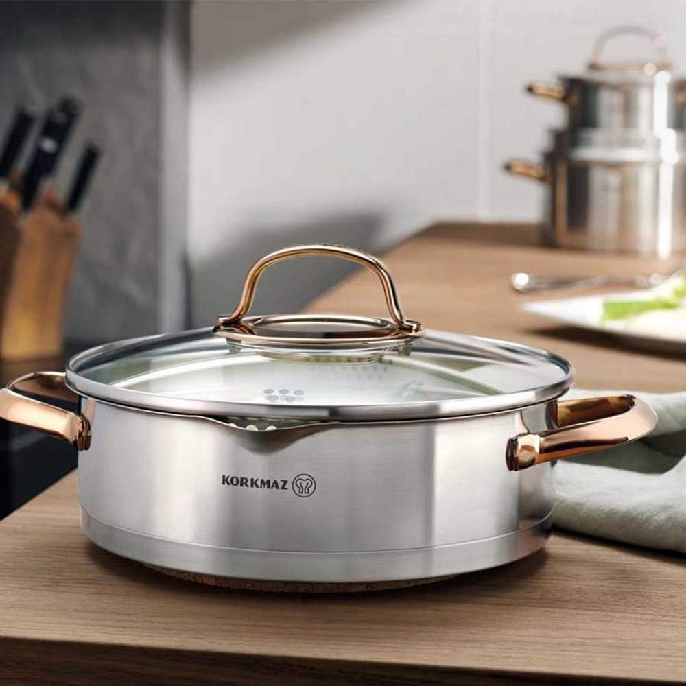 Original Korkmaz Rosanna 8 pcs Cookware set 18/10 stainless steel  made in TURKEY