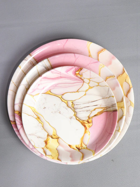 Melamine pink marble design plates double glaced unbreakable