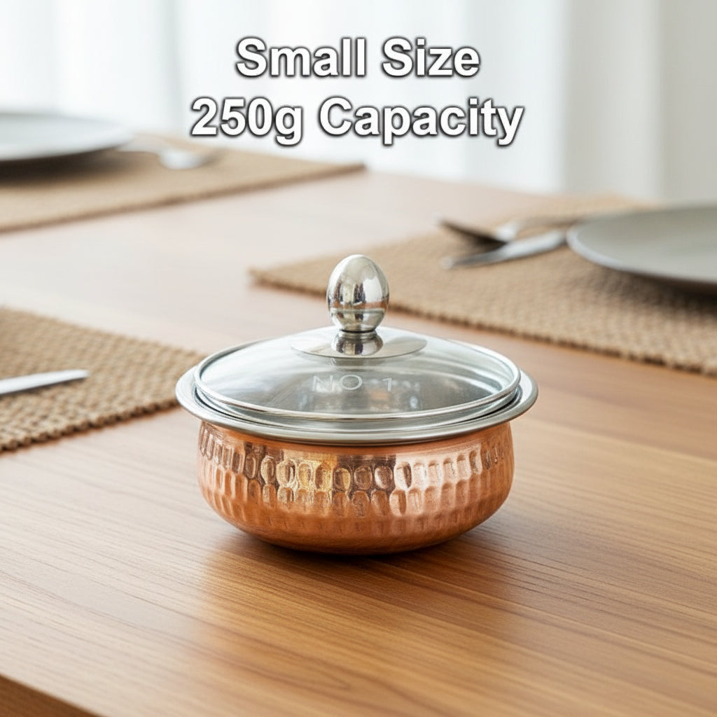 Serving Pure Copper Handi inside stainless steel Glass Lid