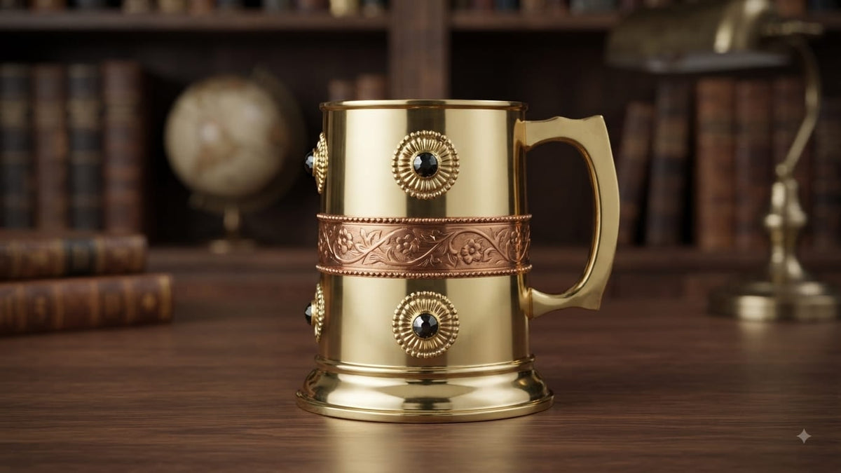 Vintage Solid Brass Mug-Adorned Copper Designs