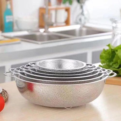 Set Of 6 Stainless Steel Strainer Colander Set with Handle, Fruit Vegetable Washing Basket