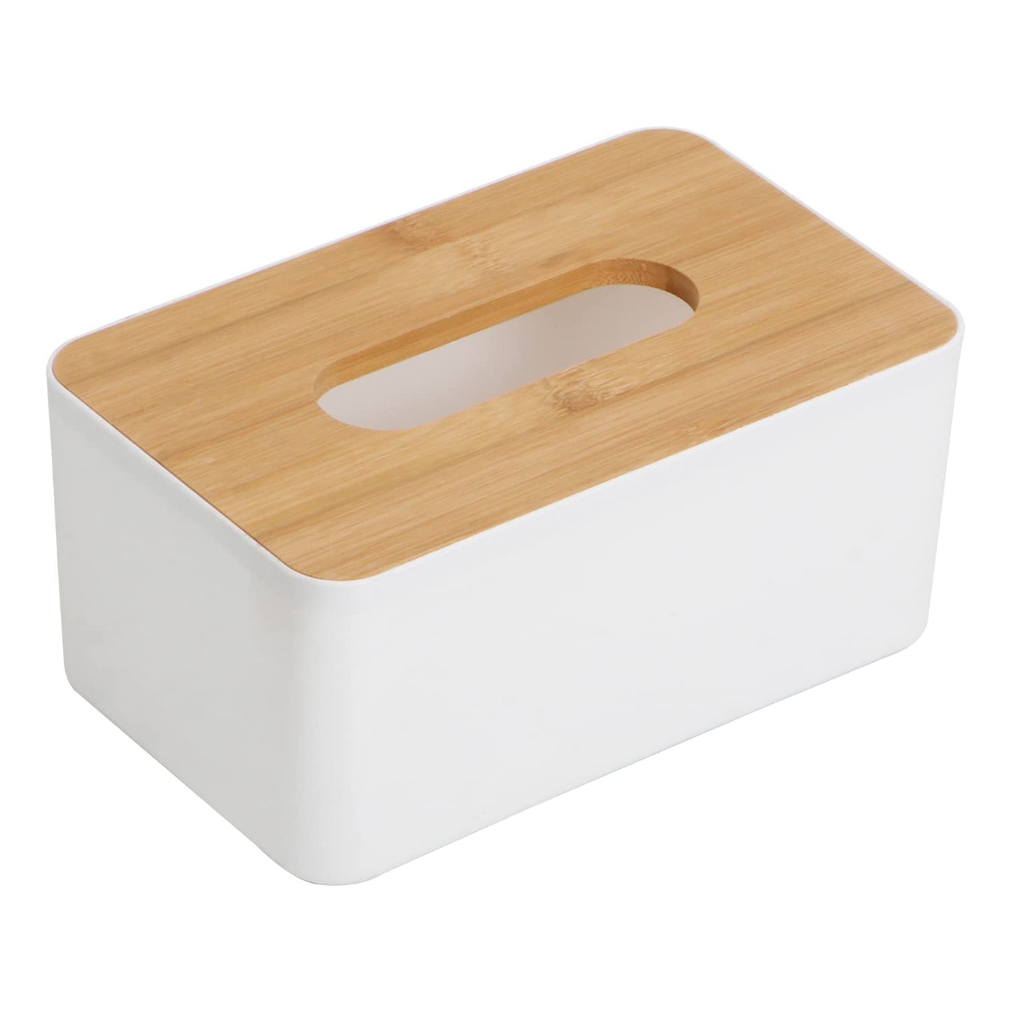 Bamboo Tissue Box White/Black Wood Top