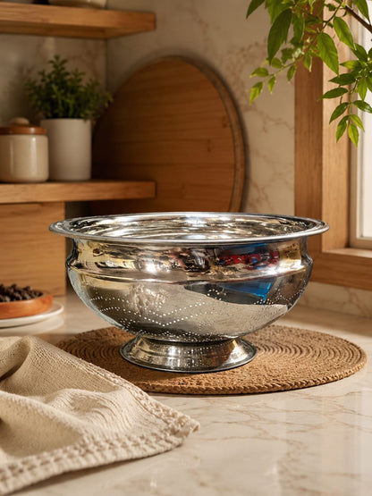 Stainless Steel Footed Colander Bowl on Kitchen Countertop