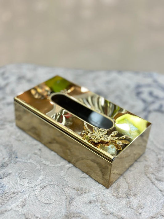 Stainless Steel Fancy Flower Golden tissue box