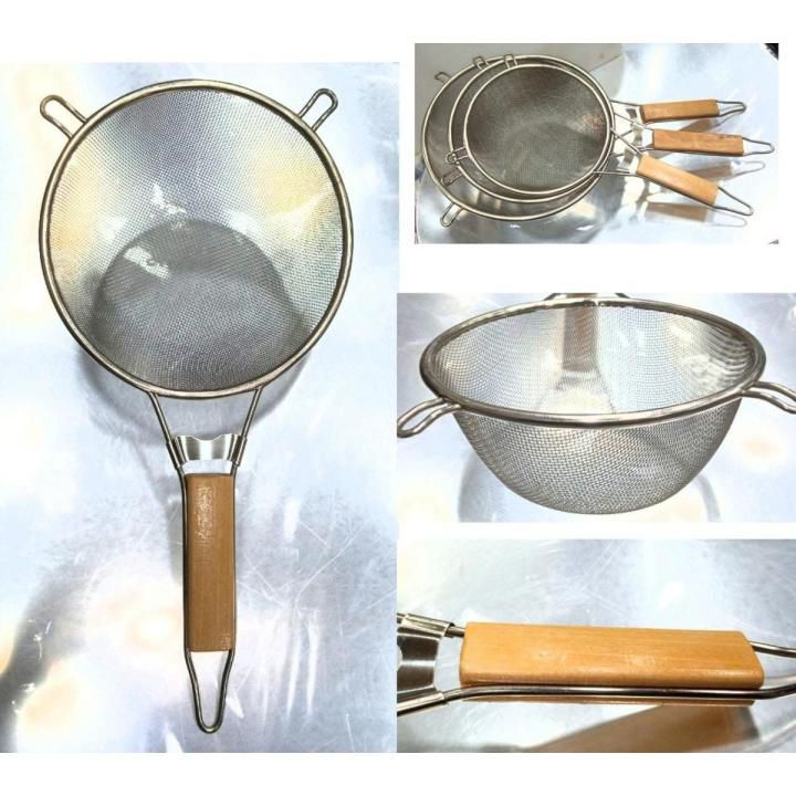 DEEP FRYING STRAINER WOOD HANDLE HEAVY QUALITY