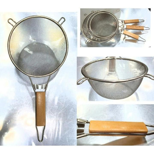 DEEP FRYING STRAINER WOOD HANDLE HEAVY QUALITY