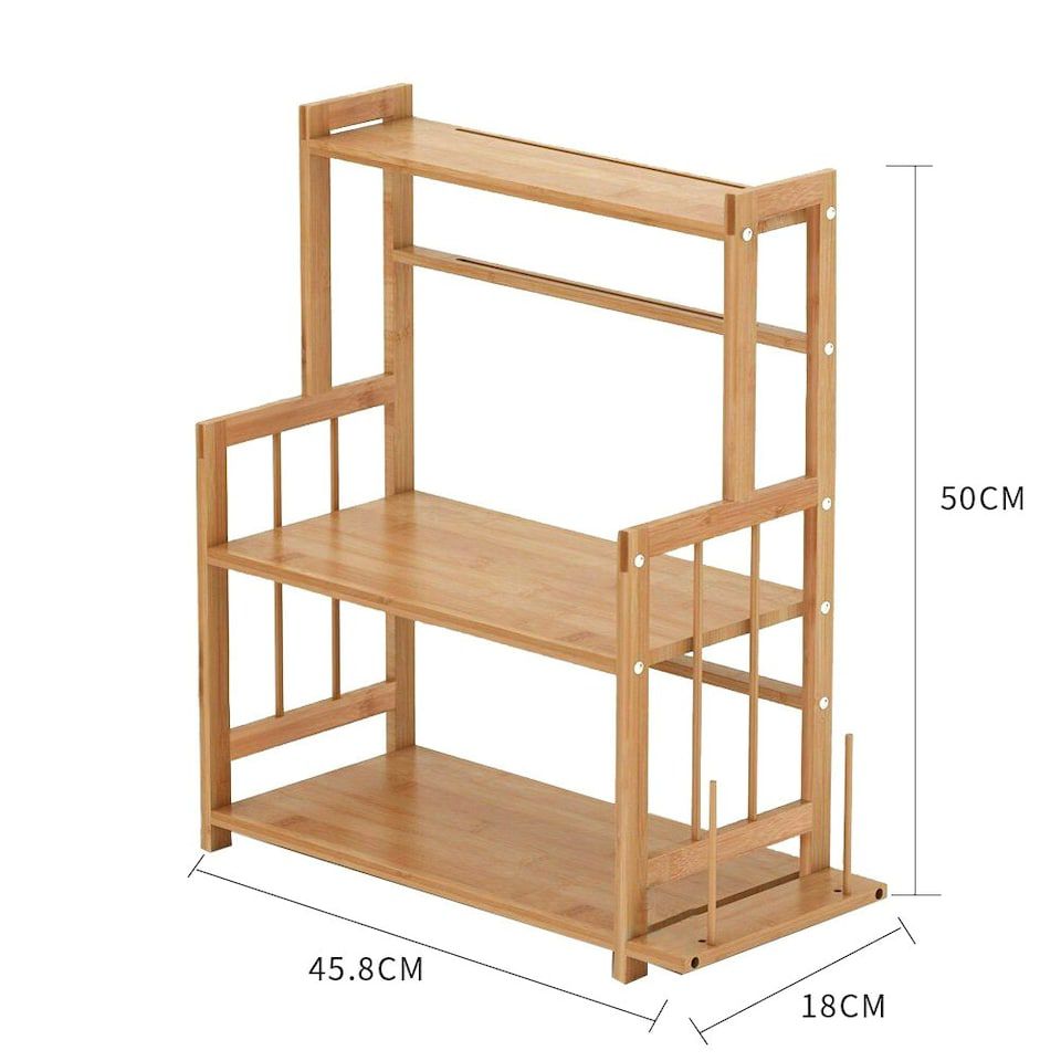3-Tier Freestanding Bamboo Spice Rack Storage Organizer with Knife Holder for Kitchen