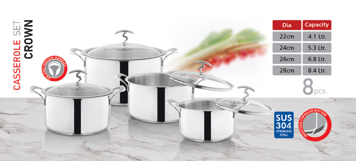 sus304 casserole Alpha Crown Heavy Best Cookware degchi 6 sizes