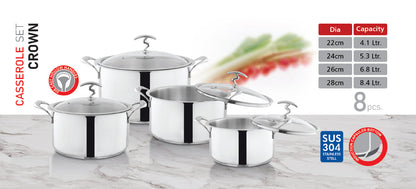 sus304 casserole Alpha Crown Heavy Best Cookware degchi 6 sizes