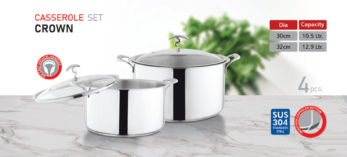 SUS304 Cookware alpha crown 4 and 6 degchi set heavy thick