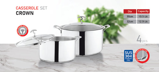 SUS304 Cookware alpha crown 4 and 6 degchi set heavy thick