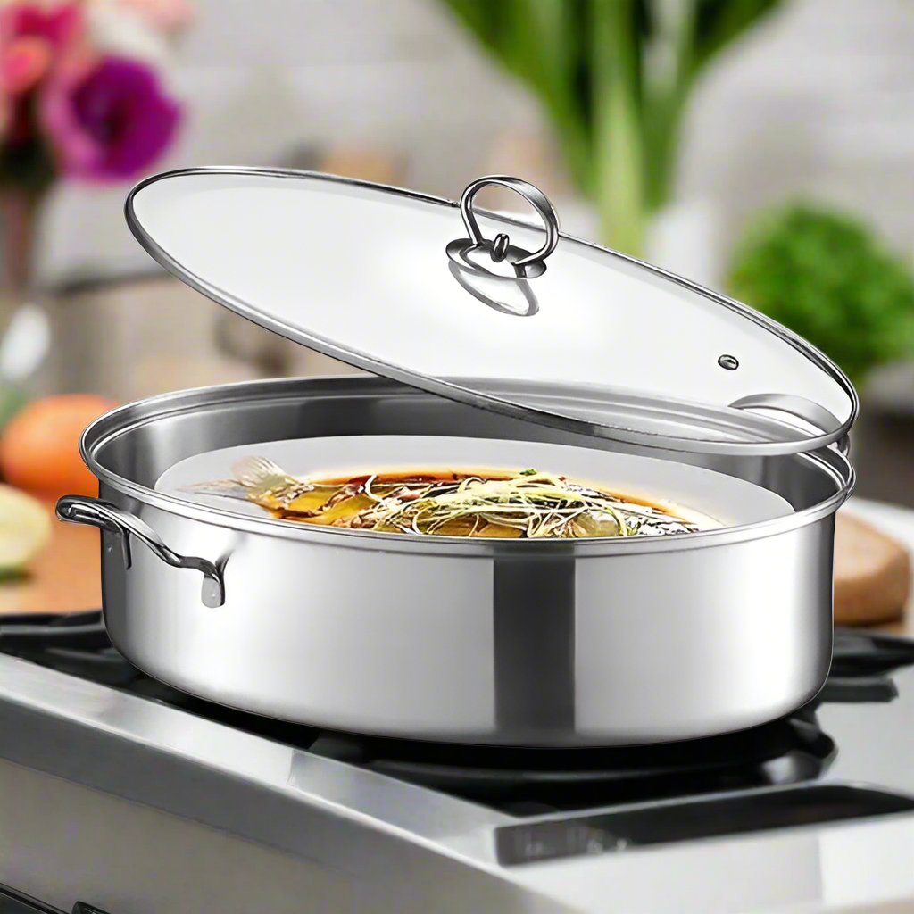 Alpha Stainless Steel Lagan Fish pot Flat Karahi durable – Hakimi Steel