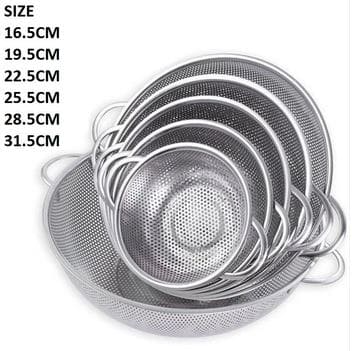 Set Of 6 Stainless Steel Strainer Colander Set with Handle, Fruit Vegetable Washing Basket