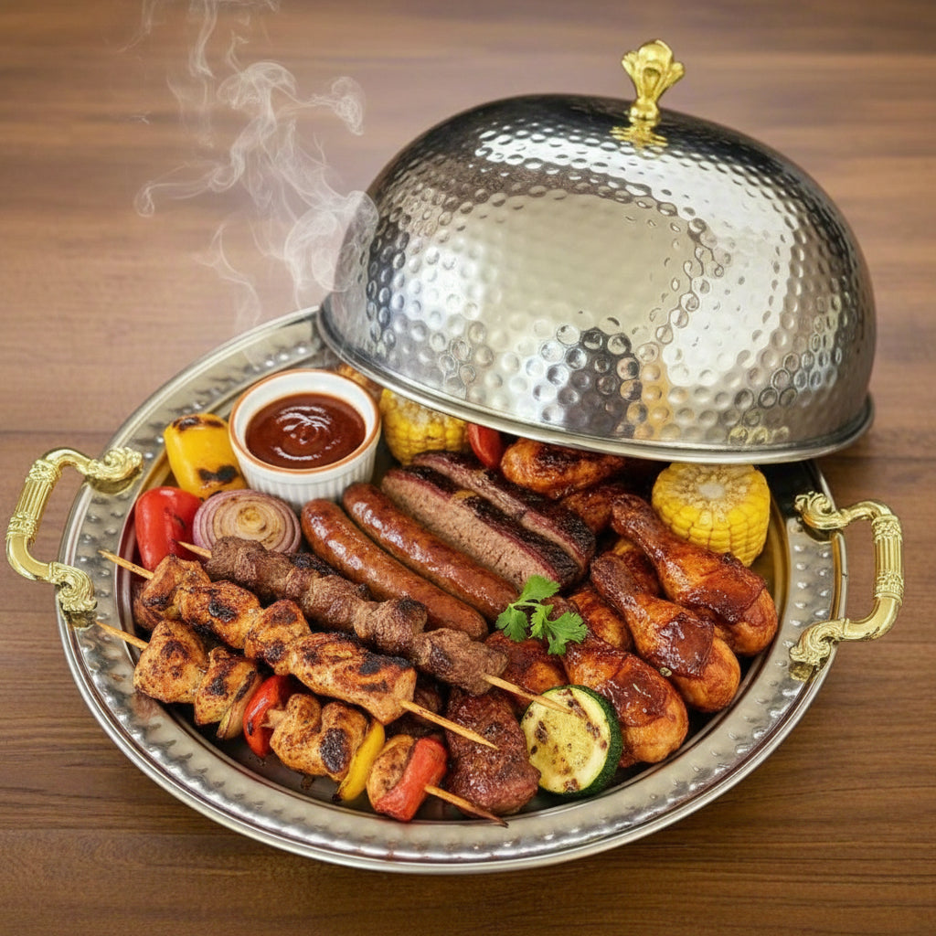 Bbq platter hammered stainless steel beautiful heavy - Hakimi Steel