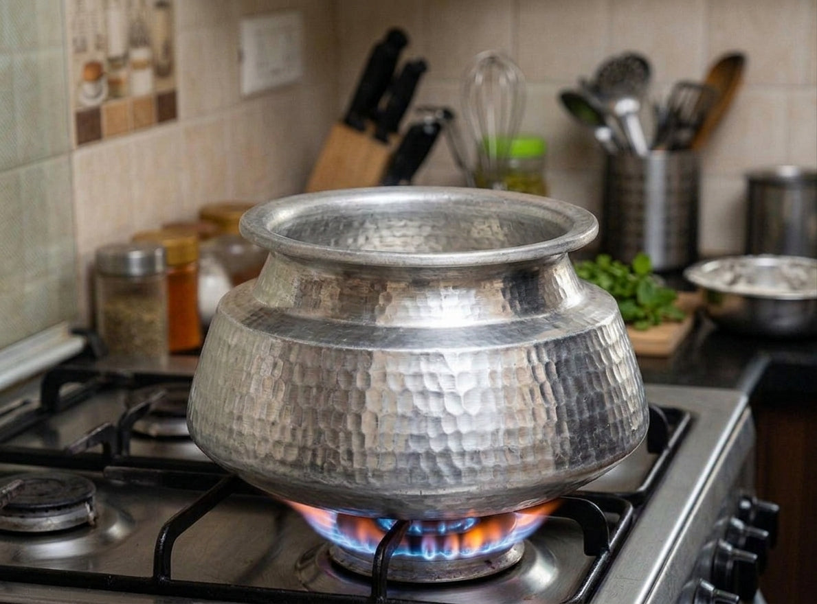 "Bombay deg hammered aluminium biryani pot with lid"