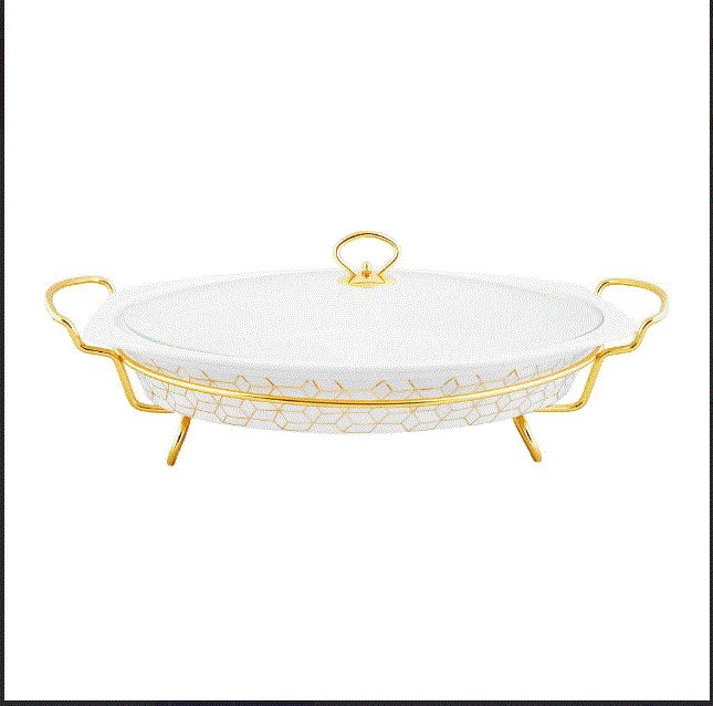Brilliant 17" Oval Casserole Serving Dish With Candle Stand/Rack - Buffet Food Warmer,