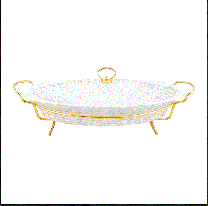 Brilliant 17" Oval Casserole Serving Dish With Candle Stand/Rack - Buffet Food Warmer,