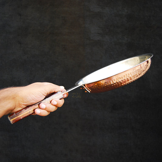 Copper Fry Pan | 9 Inch dia size | With Qali | For Cooking | Large Size | Hammered Design