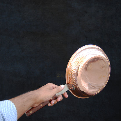 Copper Fry Pan | 9 Inch dia size | With Qali | For Cooking | Large Size | Hammered Design
