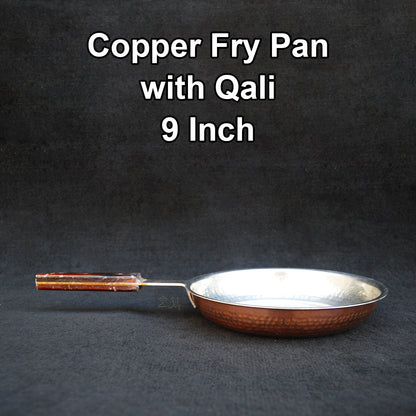 Copper Fry Pan | 9 Inch dia size | With Qali | For Cooking | Large Size | Hammered Design