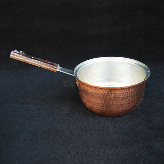 Copper Sauce Pan with Lid | 8 Inch dia size | With Qali | For Cooking | Large Size | Hammered Design