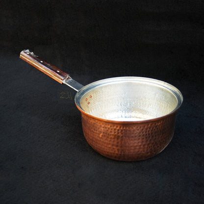 Copper Sauce Pan with Lid | 8 Inch dia size | With Qali | For Cooking | Large Size | Hammered Design