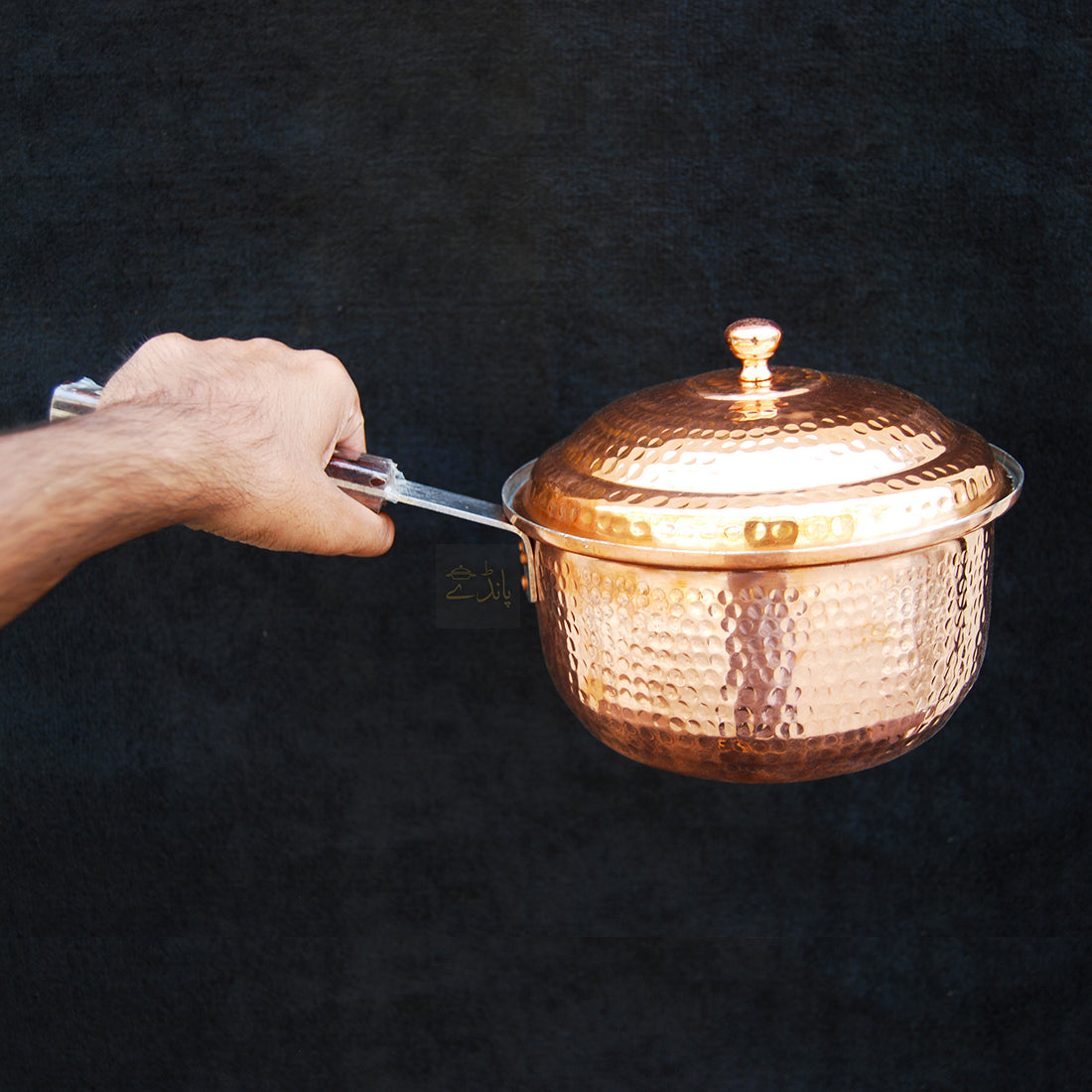 Copper Sauce Pan with Lid | 8 Inch dia size | With Qali | For Cooking | Large Size | Hammered Design