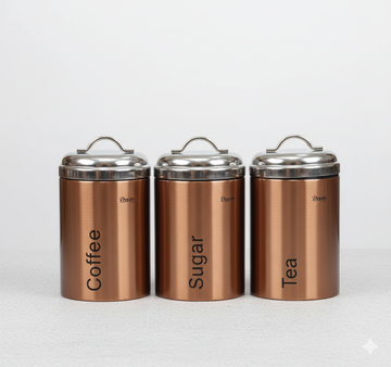 Copper Finish Steel Canister Set of 3 | Coffee Sugar Tea Jars