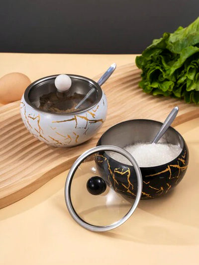50ml baby sugar pot Stainless steel with glass lid and spoon