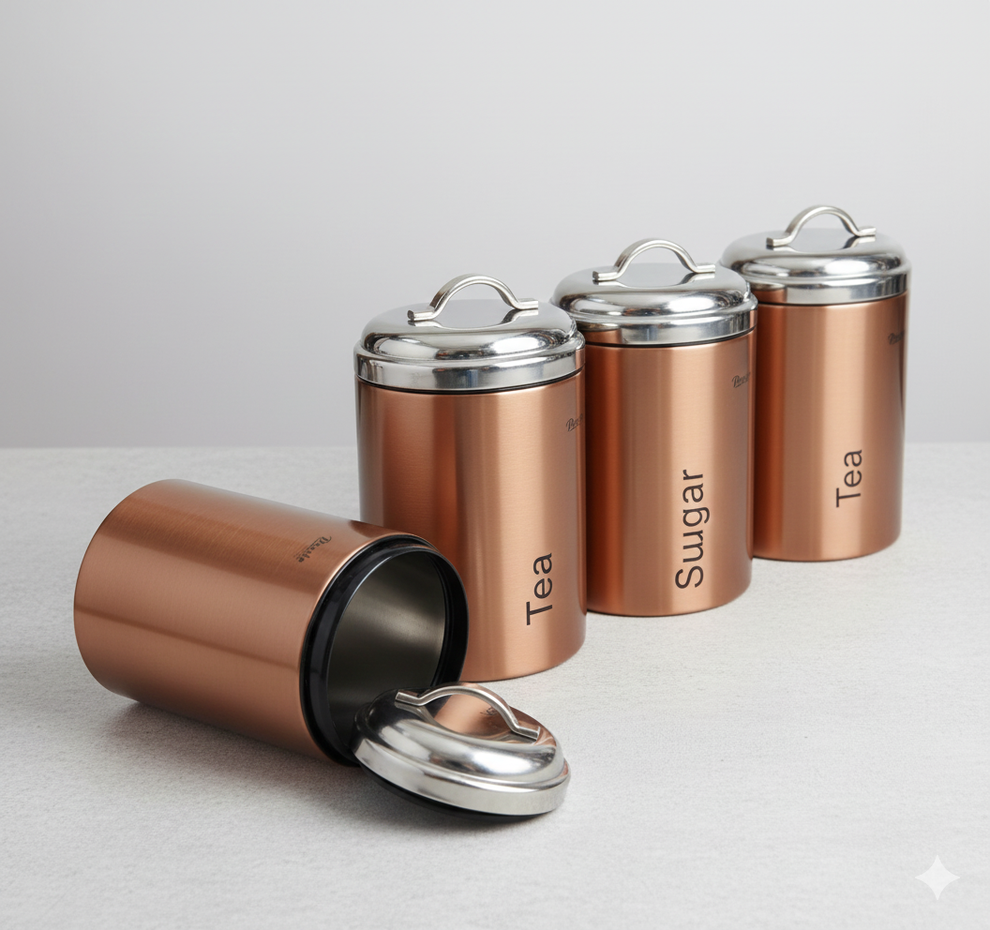 3pcs Set Premium Copper color Stainless Steel Kitchen Canister Set tea coffee sugar 800gram capacity