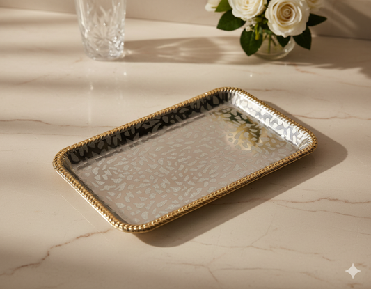 Luxury Stainless Steel Serving Tray with Golden Border