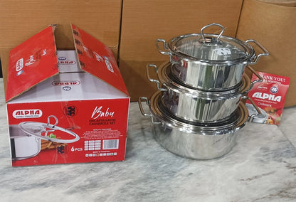 Alpha Cooking Pot degchi glass lid double bottom stainless steel Heavy Quality 16cm to 40cm