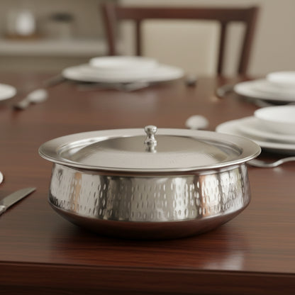 Stainless Steel Hammered Mathar Handi dish for serving Hakimi Steel