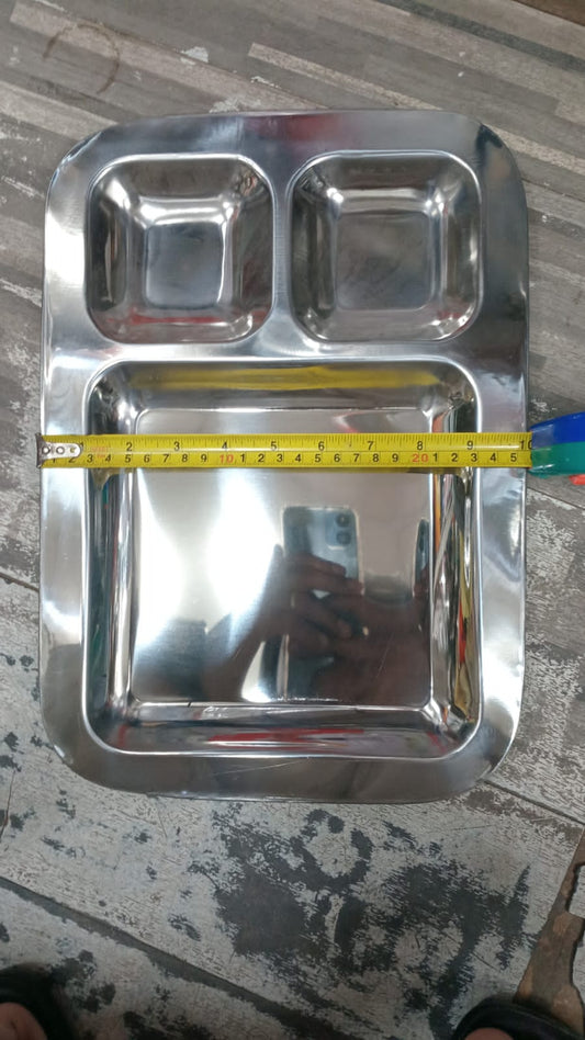 3 portion tray partition thaali for serving unbreakable