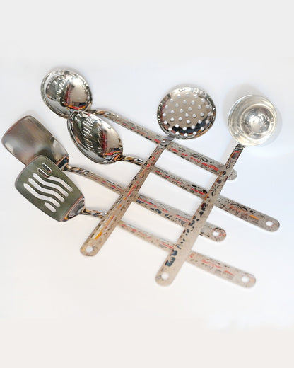 Stainless steel Laser Print kitchen spoon set with stand heavy material