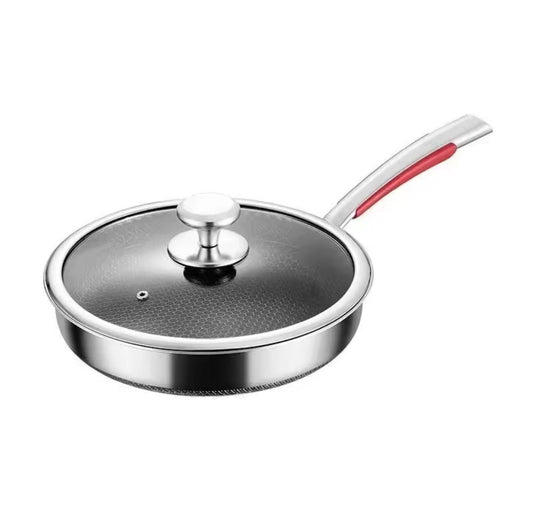 Honeycomb steel Frying Pan With Glass Lid Healthy Cooking