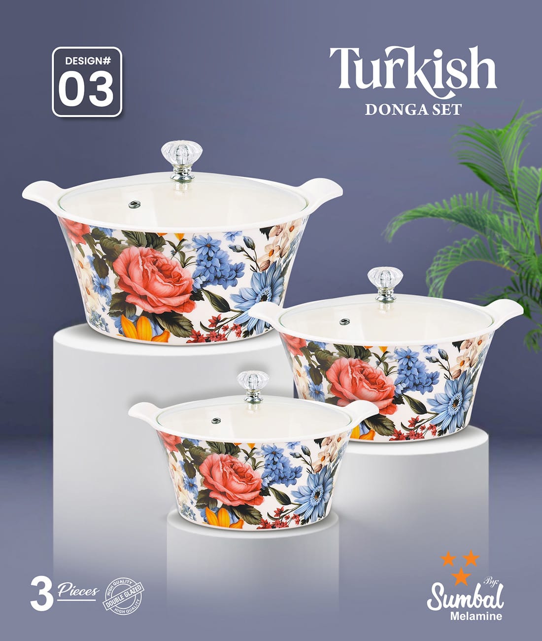 Melamine double glazed donga set serving with glass lid turkish design best quality 