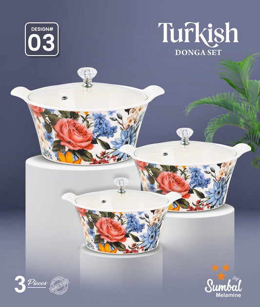 Melamine double glazed donga set serving with glass lid turkish design best quality 