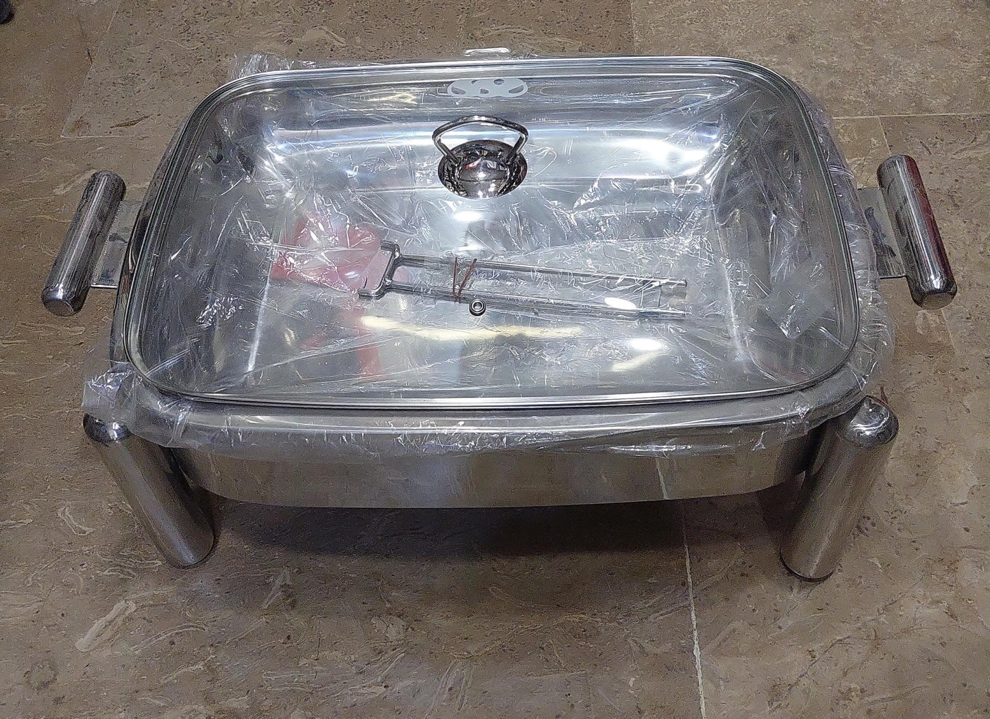buffet chafing dish with burner and glass lid pipe stand heavy