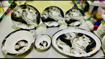 Melamine black marble design plates double glaced unbreakable