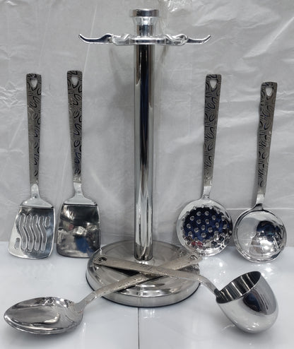Stainless steel Laser Print kitchen spoon set with stand heavy material
