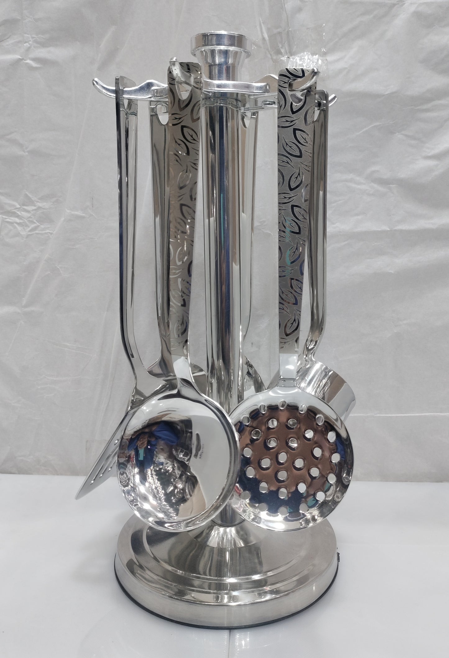 Stainless steel Laser Print kitchen spoon set with stand heavy material