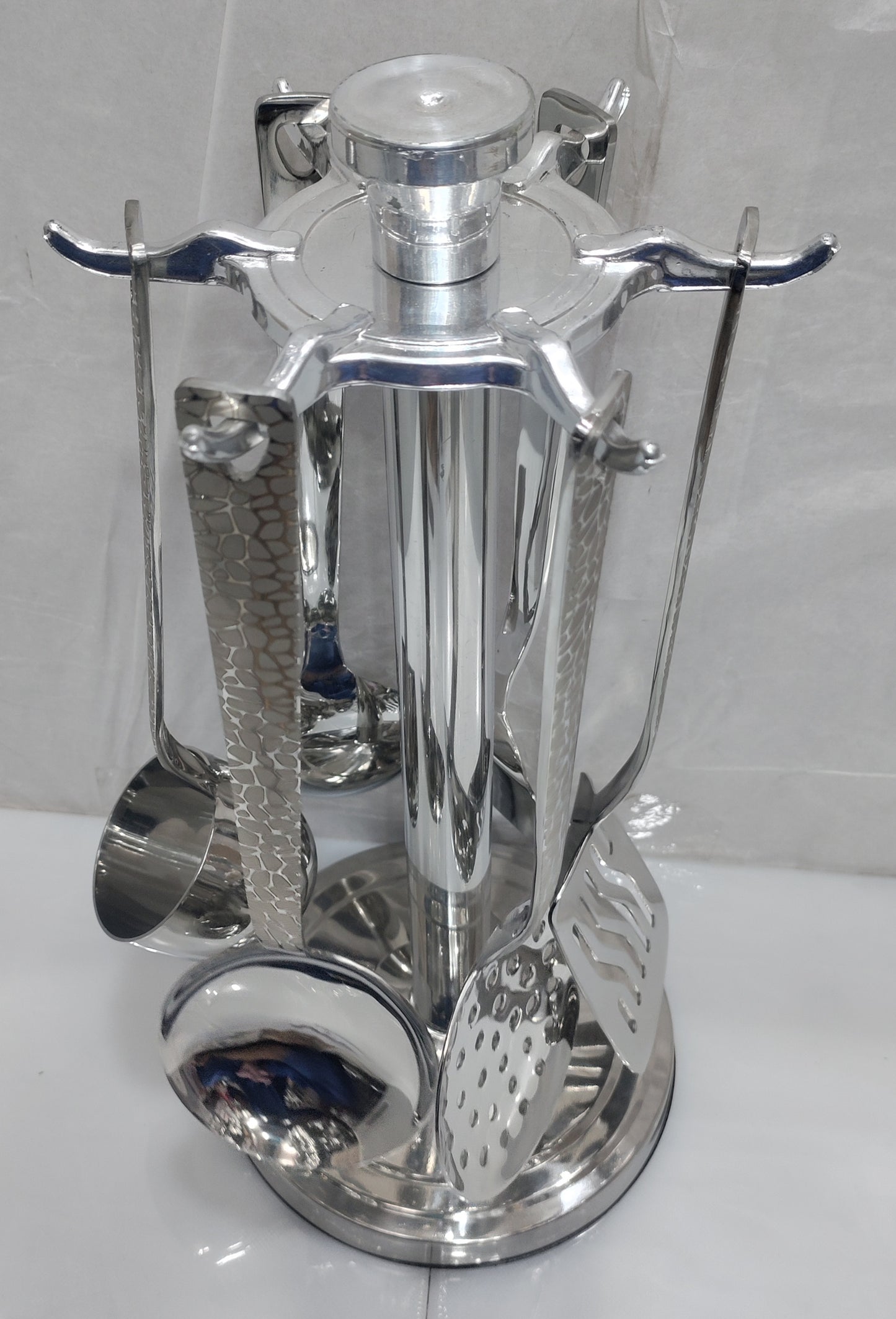 Stainless steel Laser Print kitchen spoon set with stand heavy material