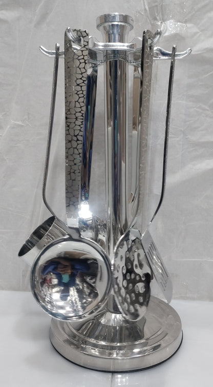 Stainless steel Laser Print kitchen spoon set with stand heavy material
