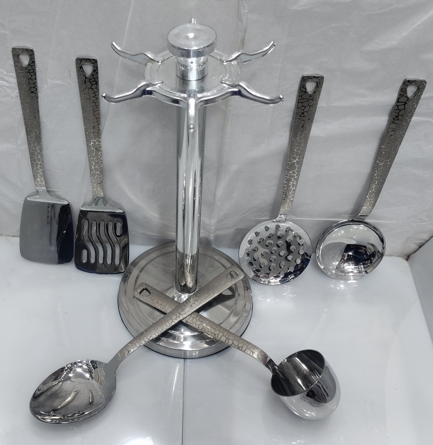 Stainless steel Laser Print kitchen spoon set with stand heavy material