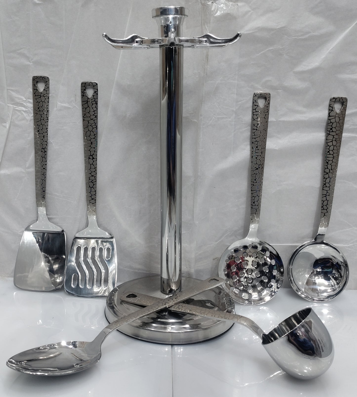 Stainless steel Laser Print kitchen spoon set with stand heavy material