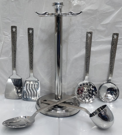 Stainless steel Laser Print kitchen spoon set with stand heavy material