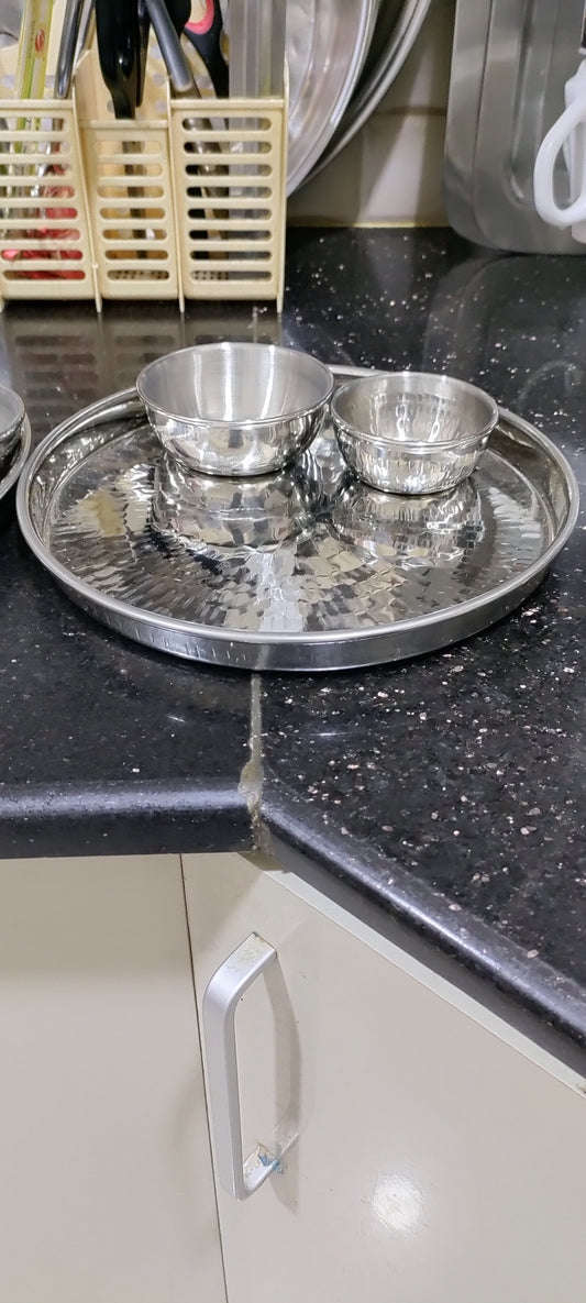 Thali set stainless steel Hanmered 3pcs 4pcs 5pcs set
