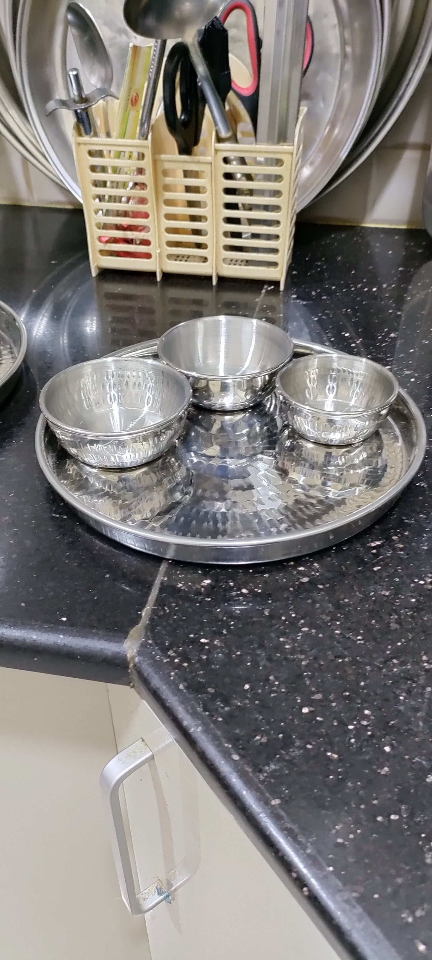 Thali set stainless steel Hanmered 3pcs 4pcs 5pcs set