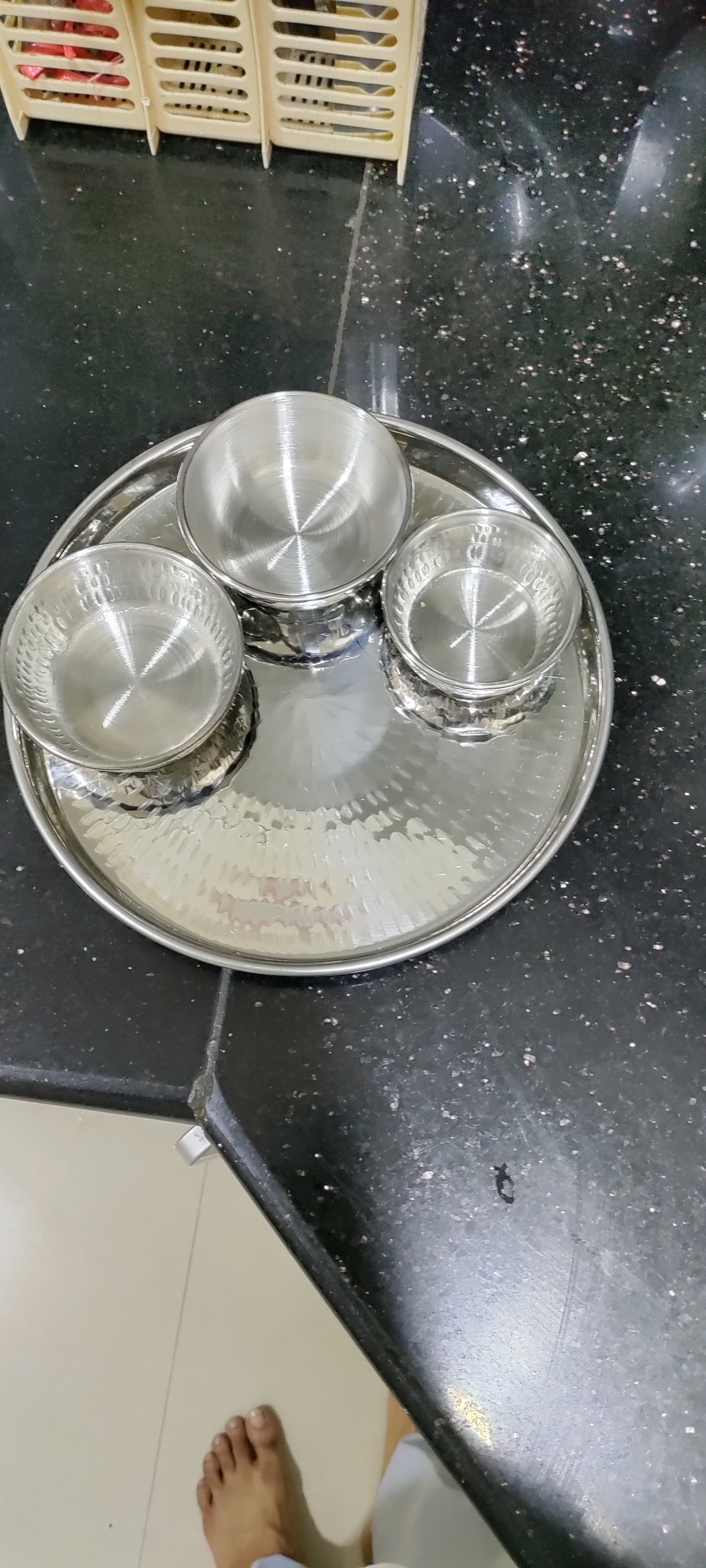 Thali set stainless steel Hanmered 3pcs 4pcs 5pcs set